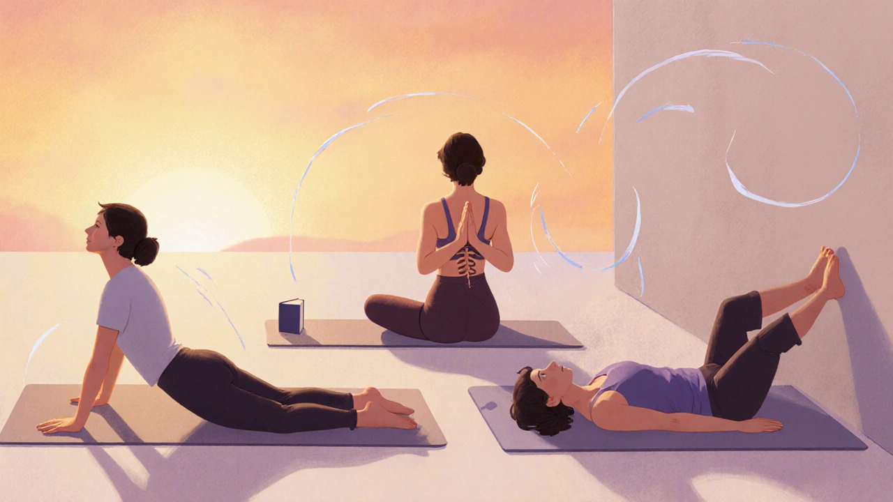 Series of gentle post‑meal exercises: Cat‑Cow stretch, chest opener, diaphragmatic breathing, wall angels.