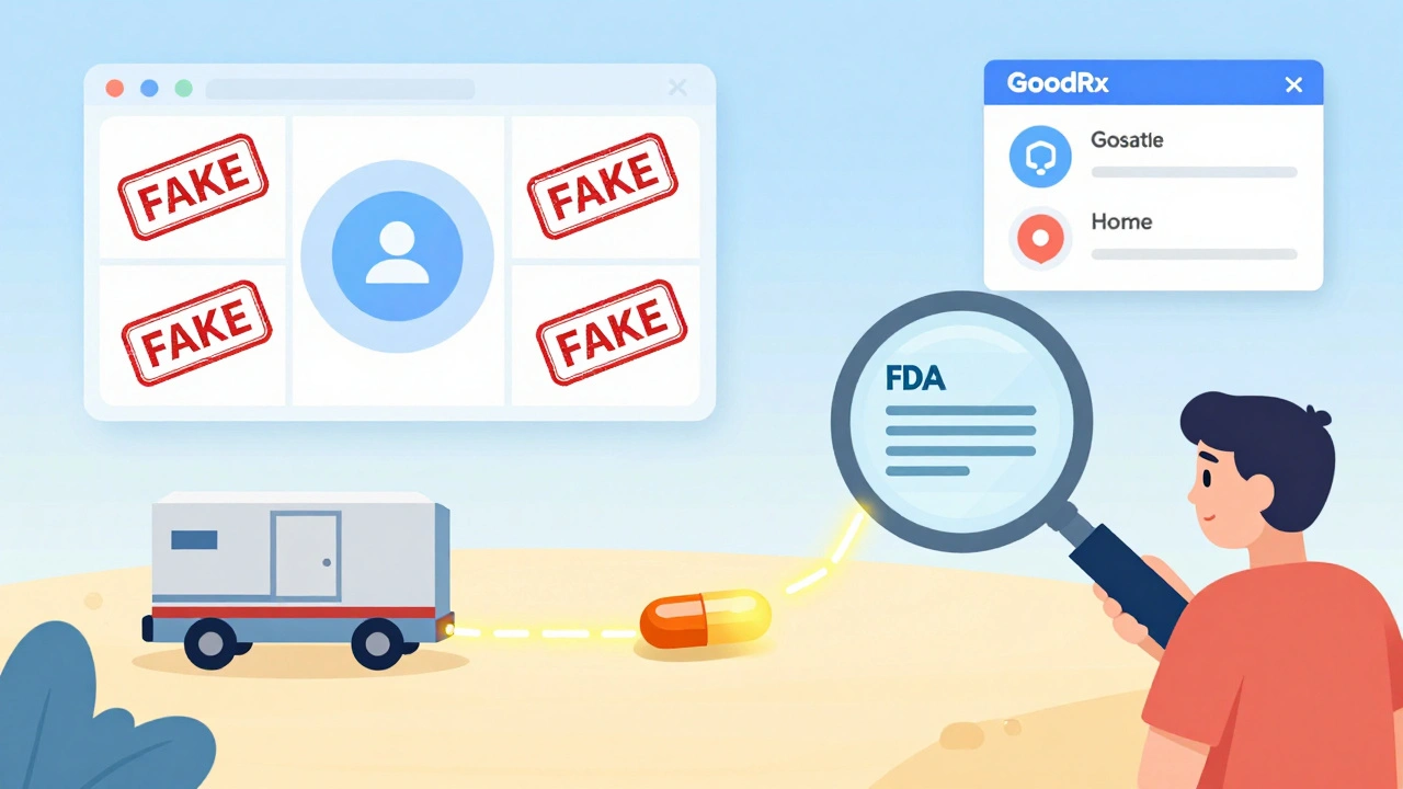 A pill&#039;s safe journey via blockchain tracking with FDA and AI protection systems.