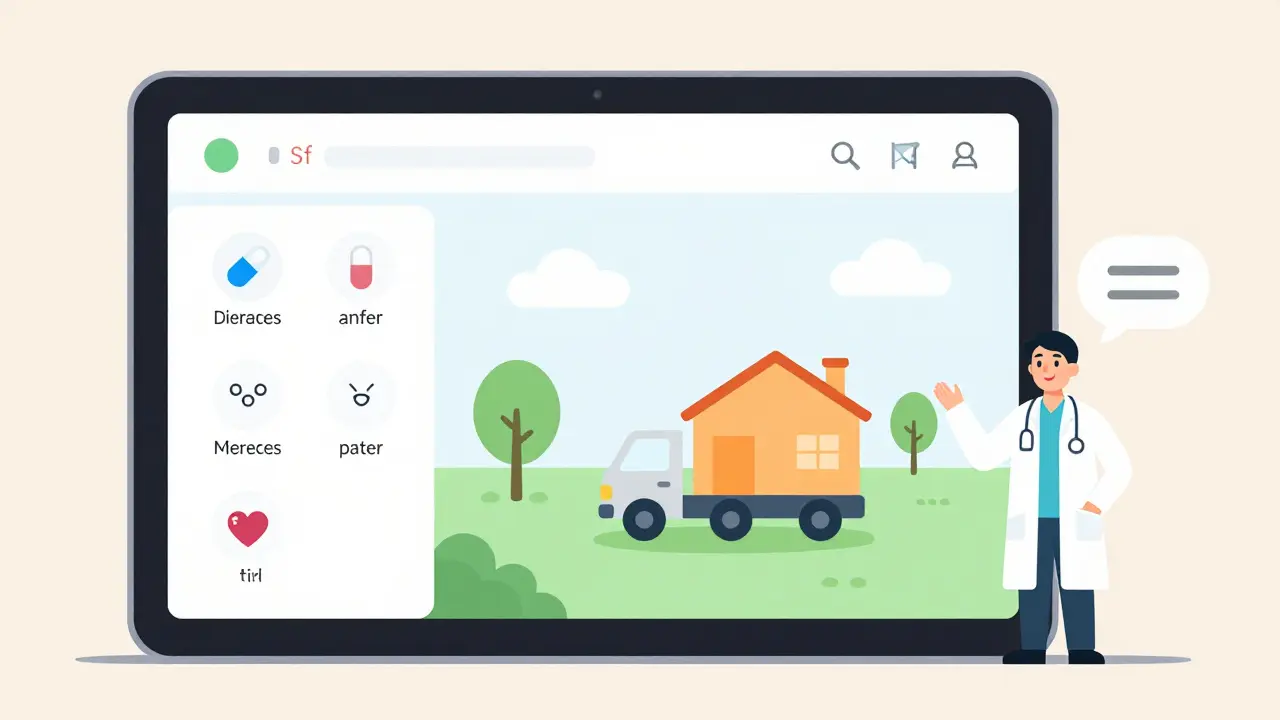 Digital app showing medication reminders and delivery tracker.