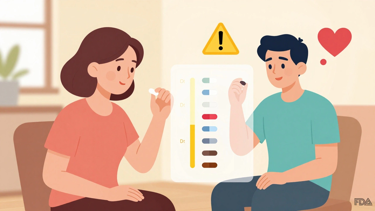 Older woman taking thyroid medication with higher drug concentration shown in her body compared to a man.