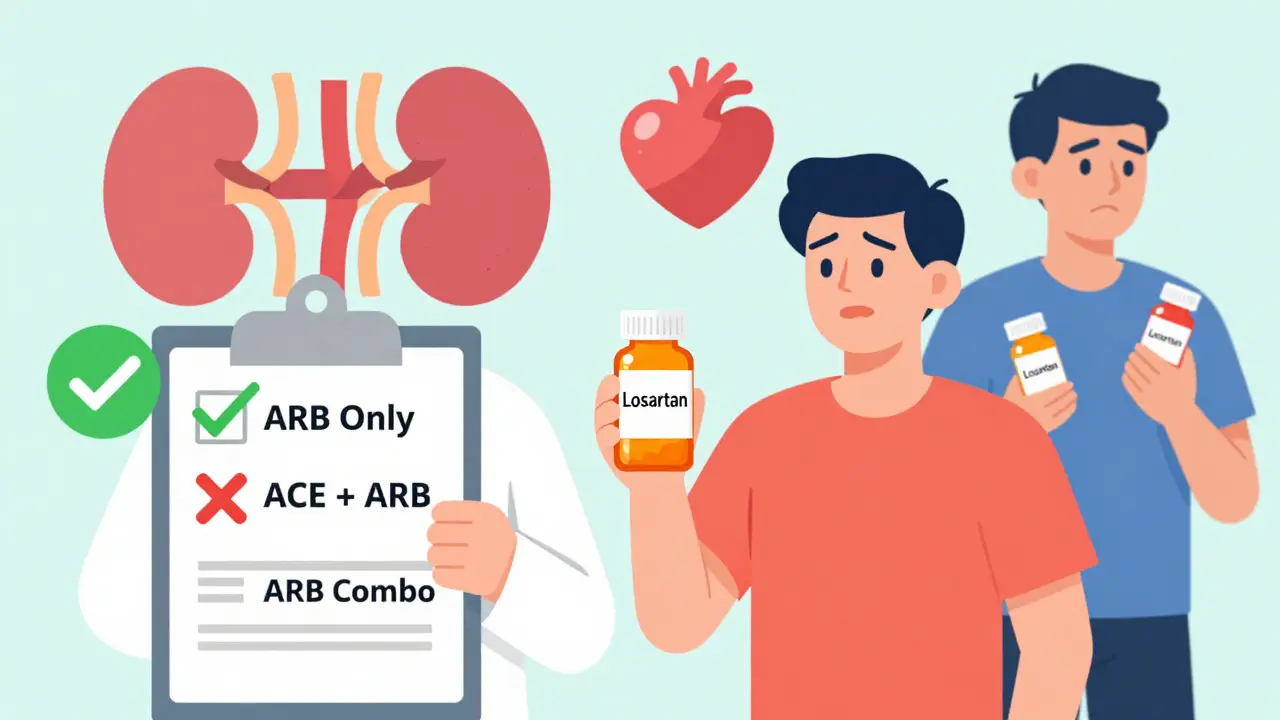 Doctor choosing ARB over combo therapy, patient smiling with one pill, flat design