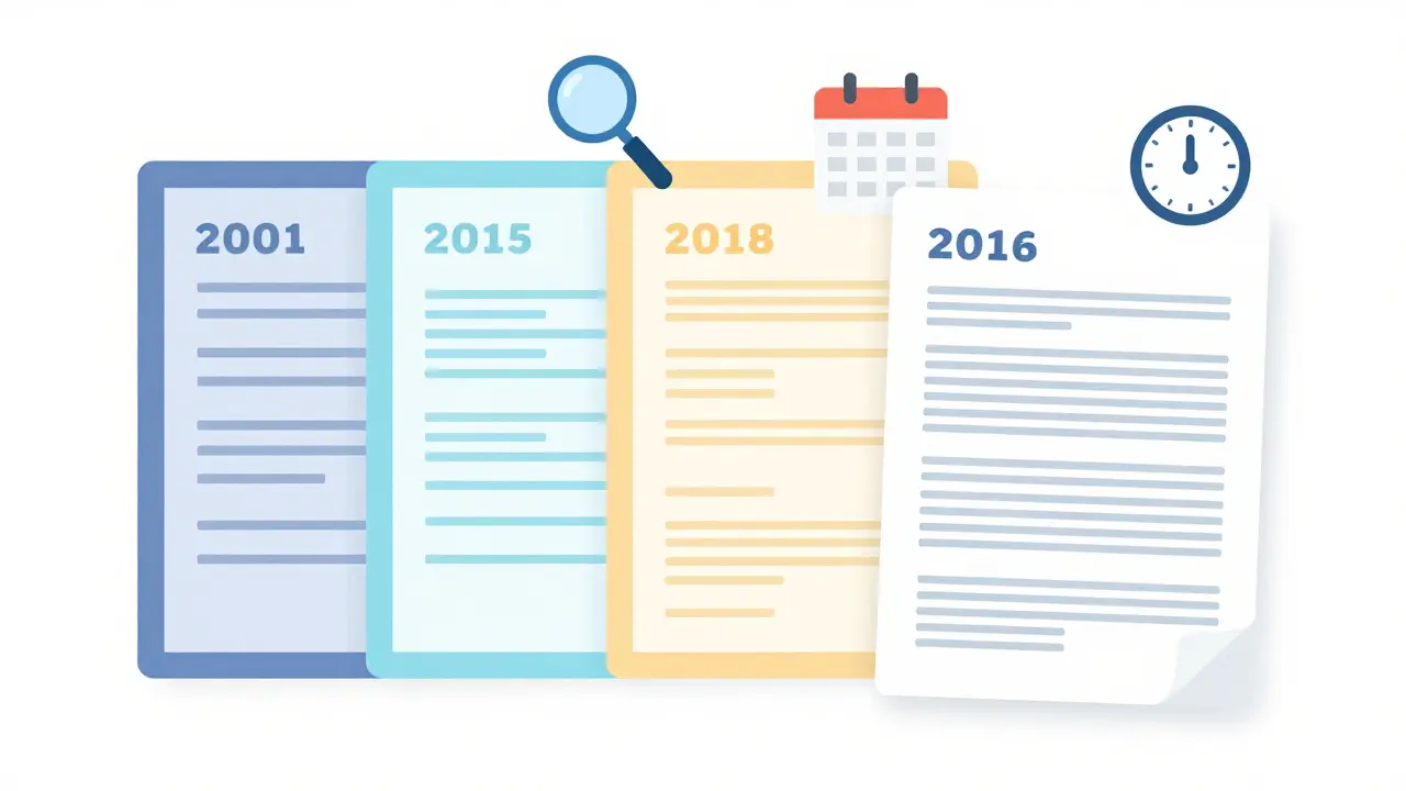 Layered papers in flat style showing timeline of label evolution over time.