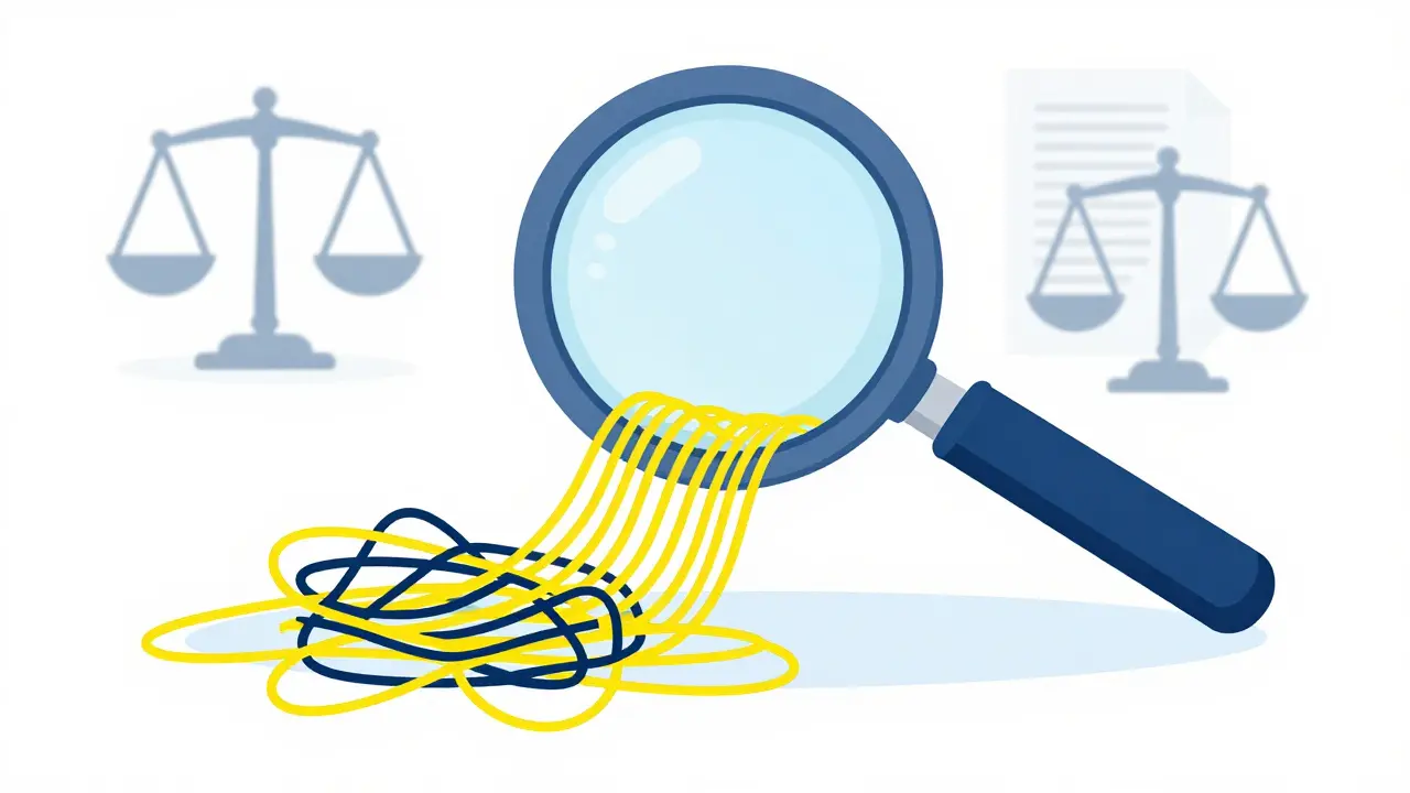 Magnifying glass clarifying tangled lines into straight paths.