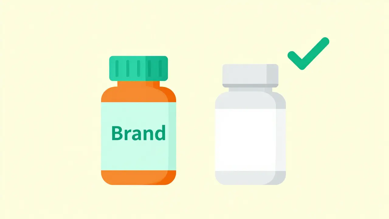 Comparison between an expensive brand name drug and a cheap generic version.