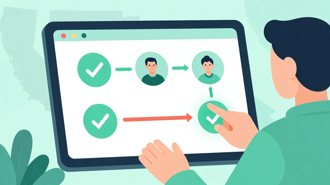 Digital tool streamlining healthcare approvals in flat art