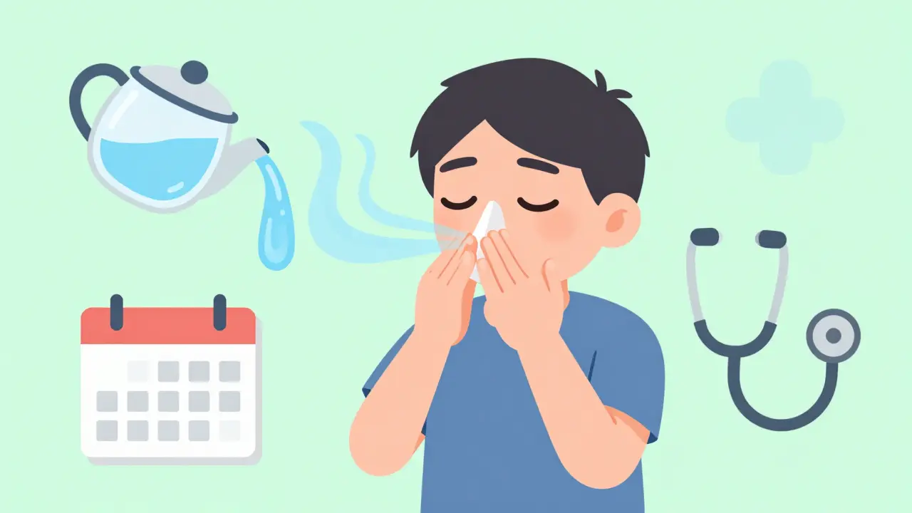 Character breathing freely with saline irrigation and recovery icons