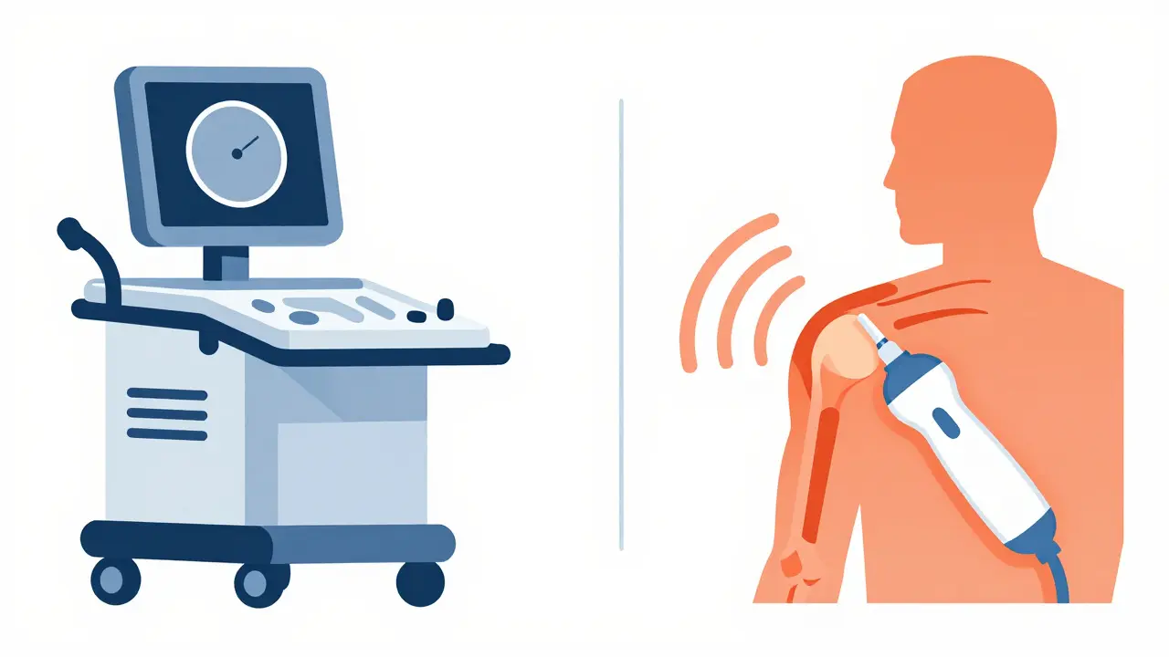 Flat design comparison of MRI and ultrasound imaging for shoulder diagnosis