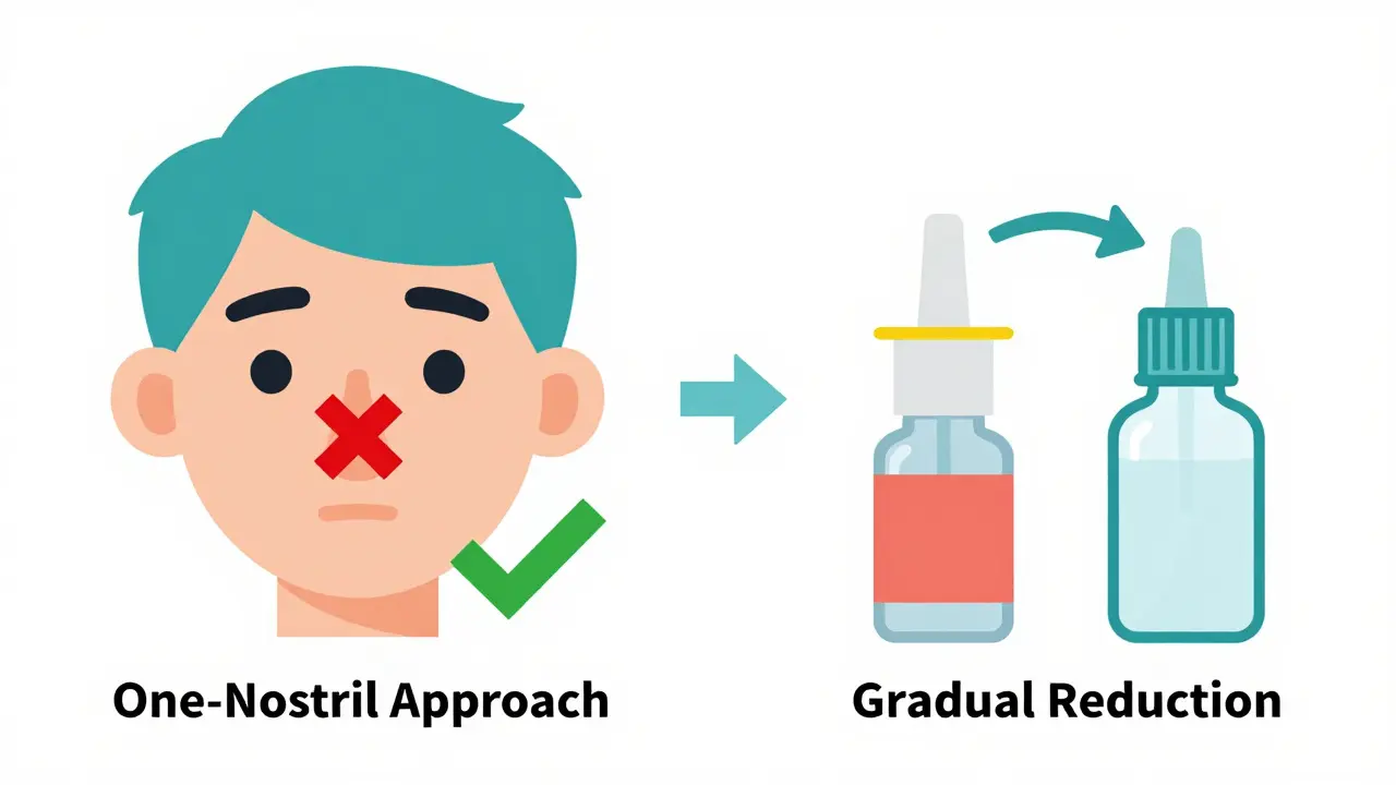Flat design showing one-nostril method and gradual reduction strategies