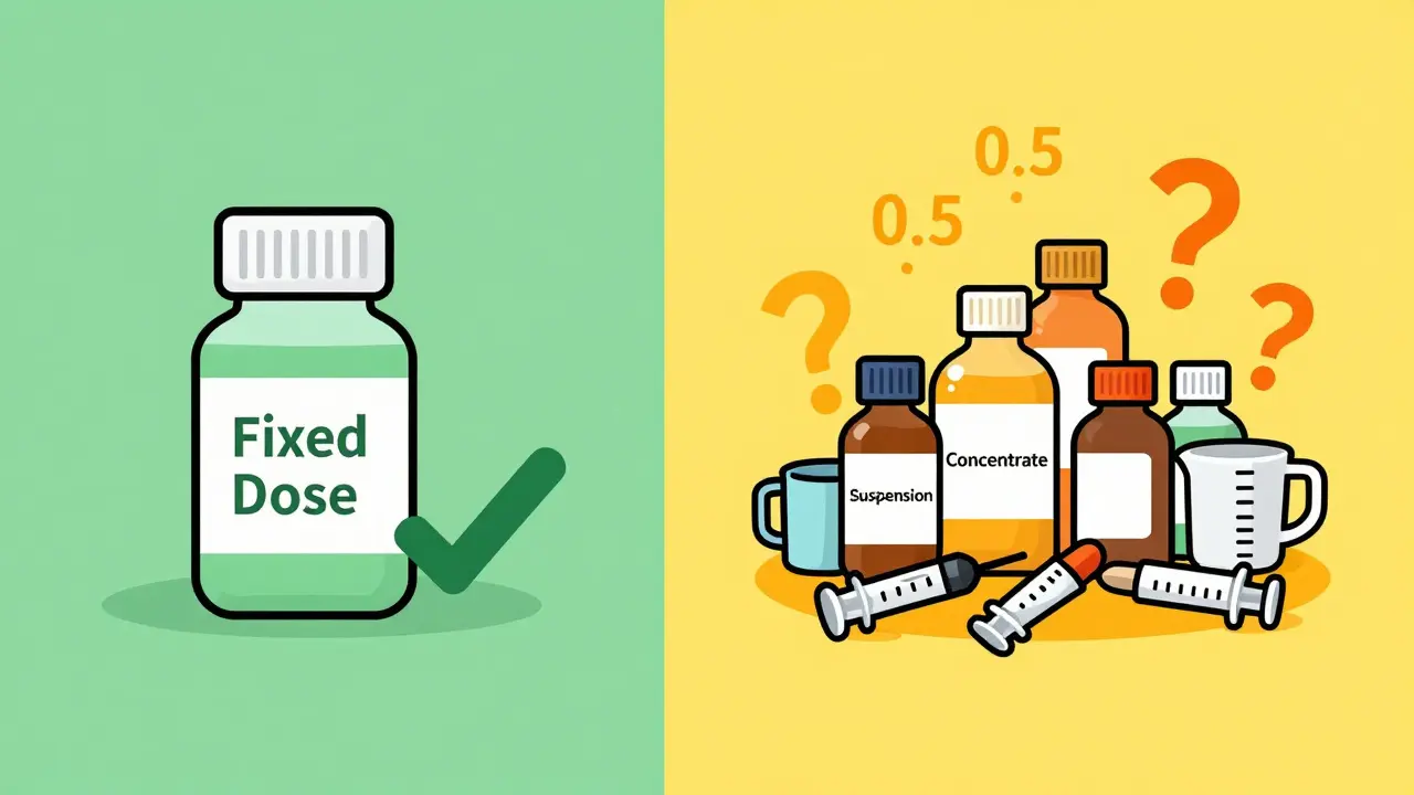 Comparison of simple adult pills vs complex liquid meds