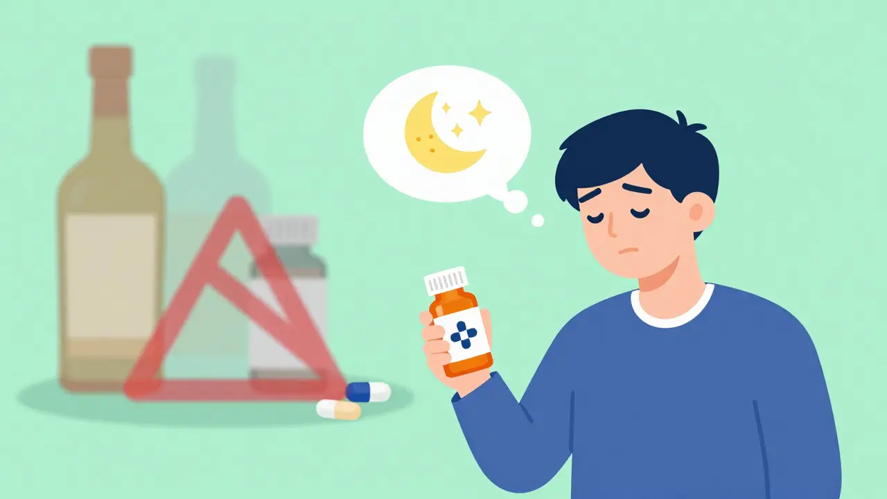 Flat design graphic depicting sedation and drug interaction risks