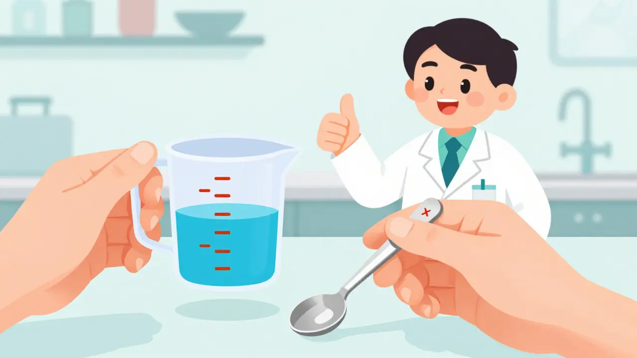 Measuring cup vs kitchen spoon for medicine dosage